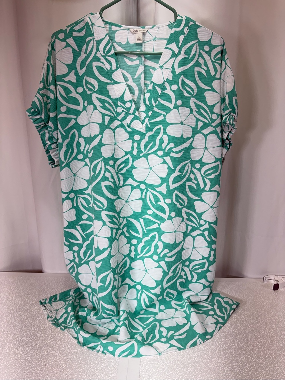 Cato Teal & White Floral V-Neck Midi Dress 4092